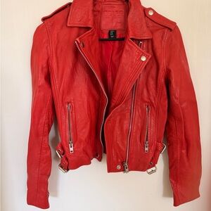 Chic Red Leather Biker Jacket